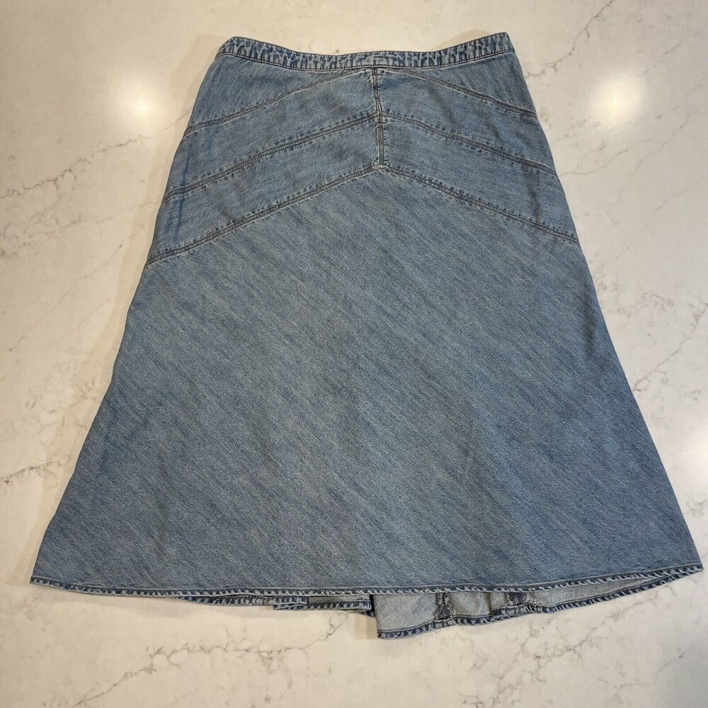 Sigrid Olsen Sz 8 Fit Flare Denim Skirt Modest Midi Prairie Cottagecore Granola